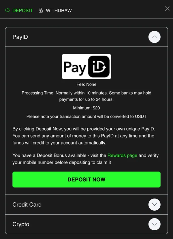 deposit by using payid the pokies payments